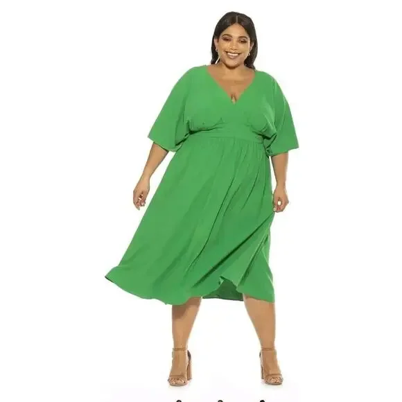 Alexia Admor Dress Size 2x Green August Draped Deep Vneck Fit & Flare Maxi 7522 - Picture 1 of 12